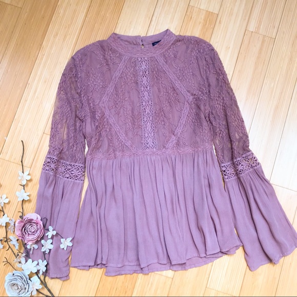 American Eagle Outfitters Tops - American Eagle AEO dusty rose lace top, XL.